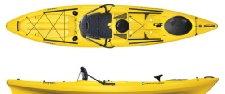 Wilderness Systems Tarpon 120 in plan and side view, colour of kayak is yellow.  Tarpon 120 Angler shown in picture.